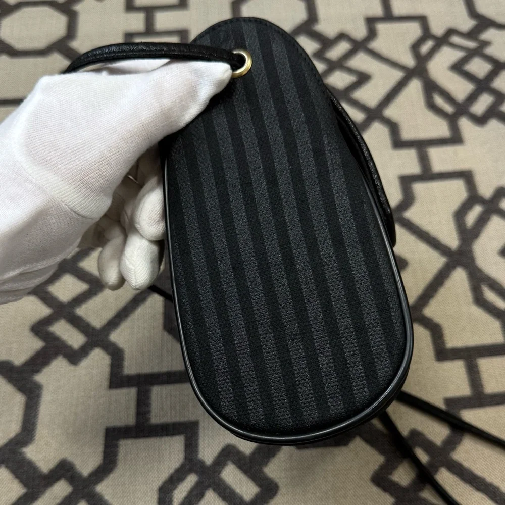 Fendi Vintage Striped Pequin Black Canvas Leather Small Mini Crossbody Bag Purse - Picture 6 of 17